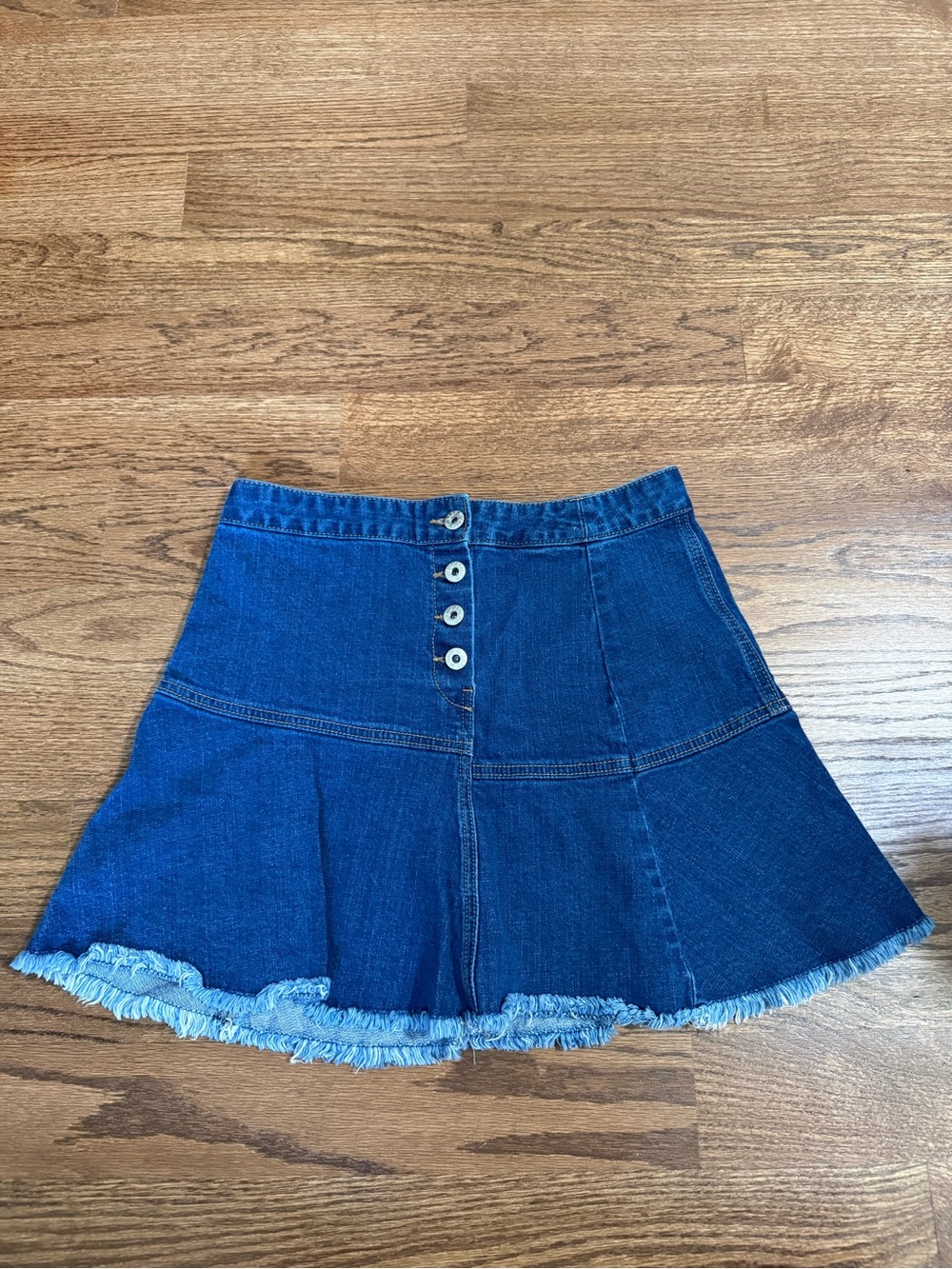Denim Button-Front A-Line Mini Skirt in Deep Blue